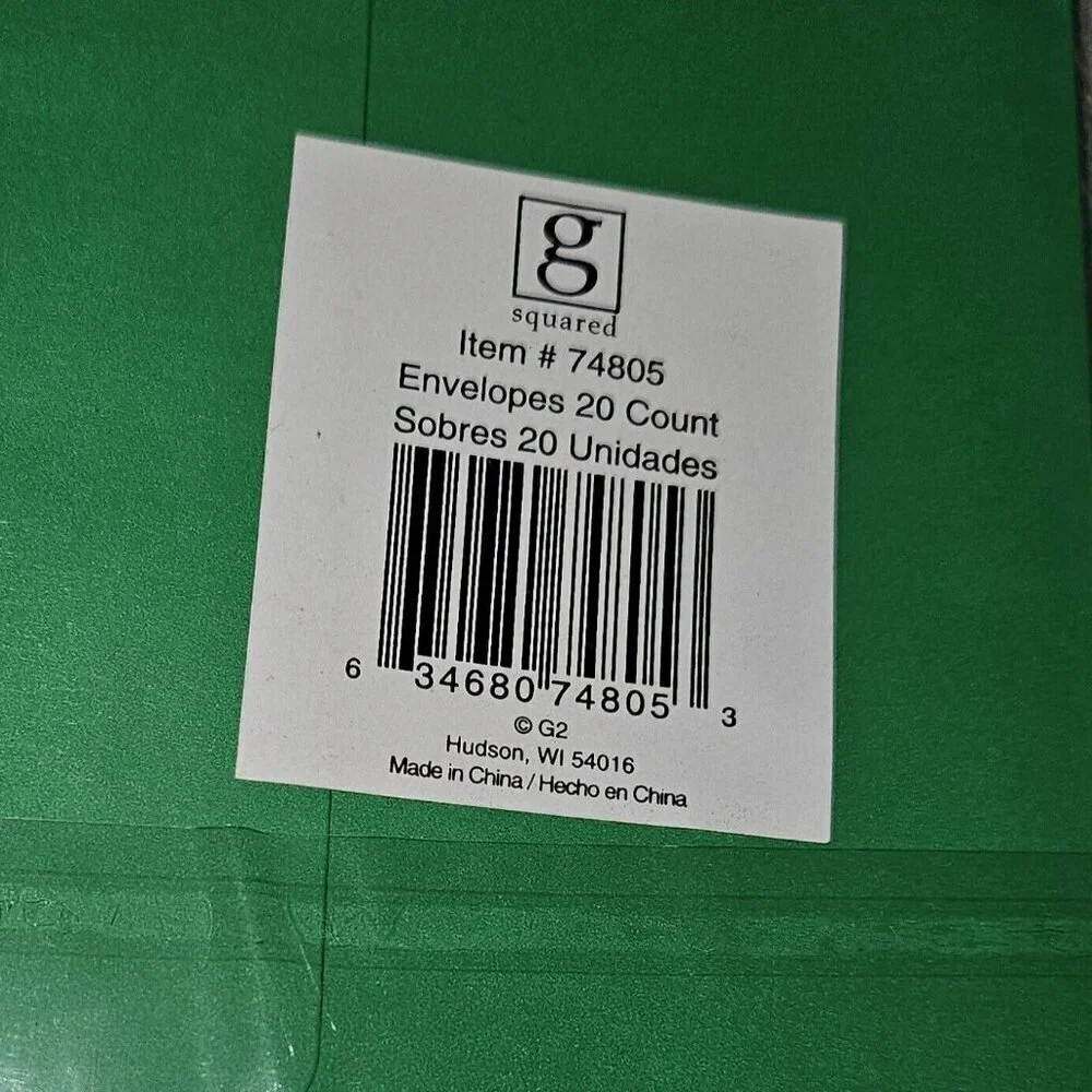 NEW 2 Packs Solid Green Envelopes Christmas Holiday Card Letter G Squared 20/pk